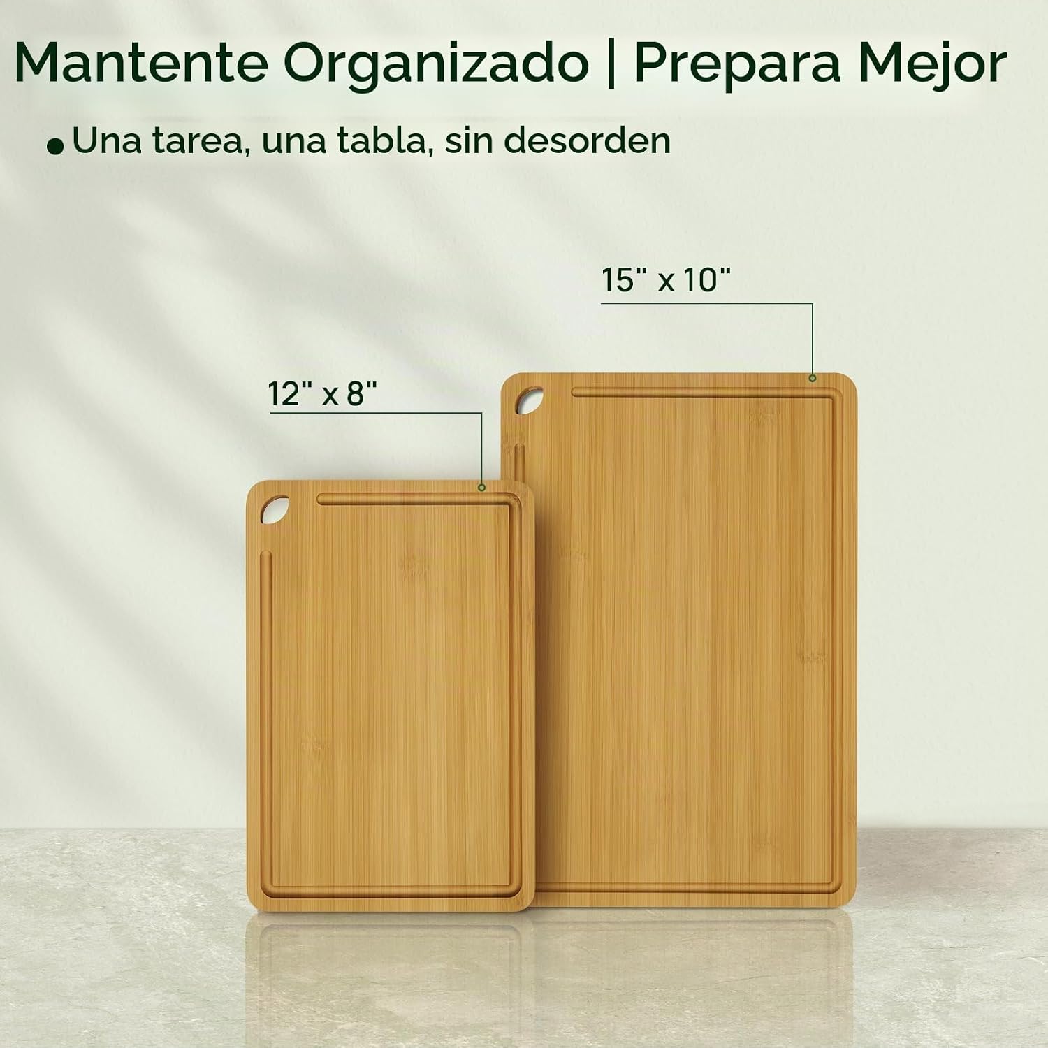 Keechee Tabla de cortar 2 piezas de bambú natural con canales de ju...