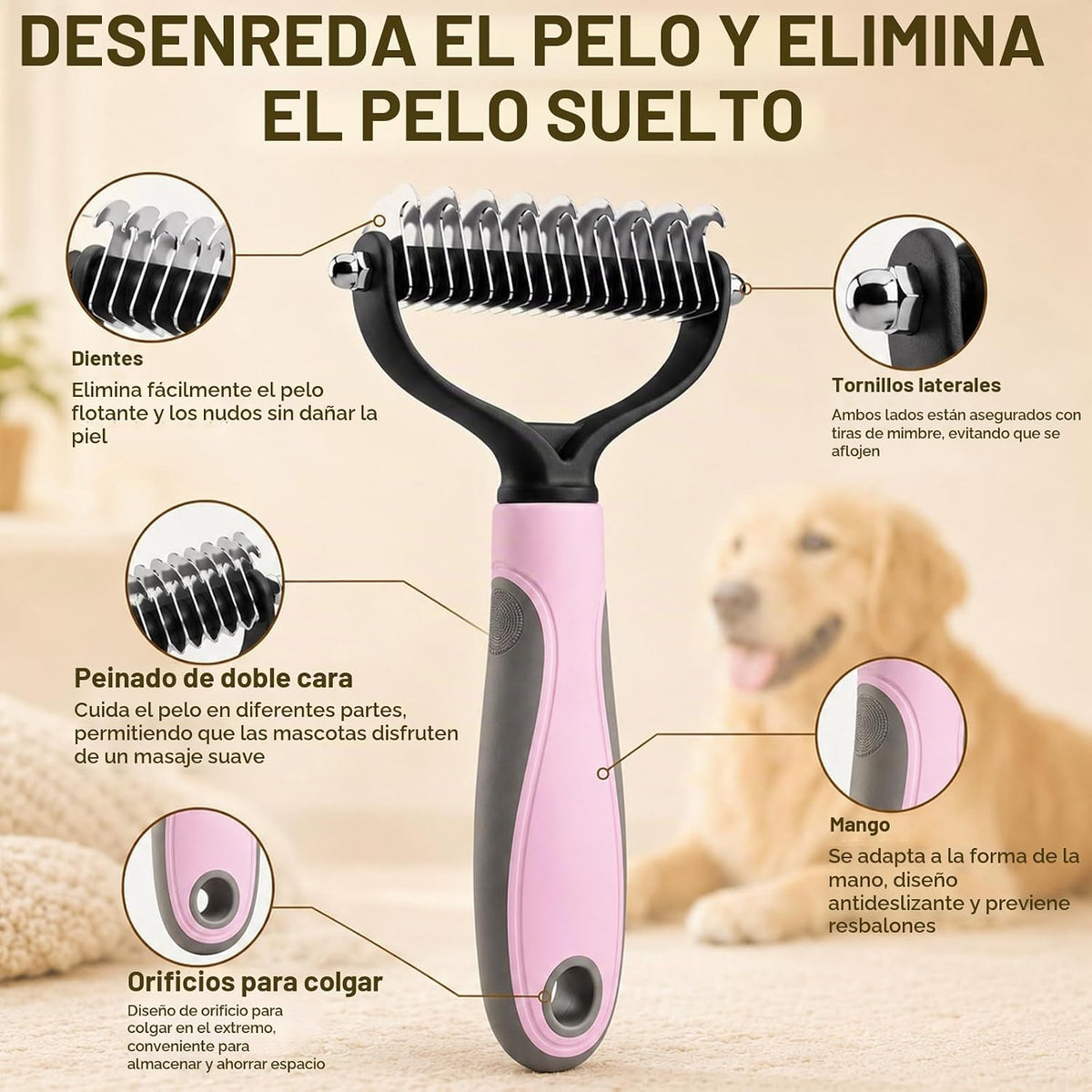 Cepillo de aseo de mascotas para perros y gatos, cepillo de aseo de...