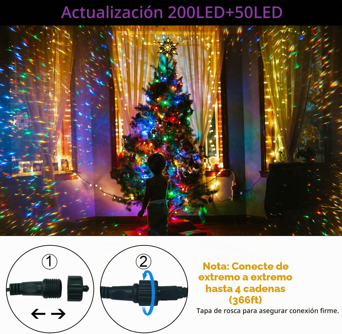 JMEXSUSS Guirnalda de 250 luces LED, luces de Navidad de color blan...