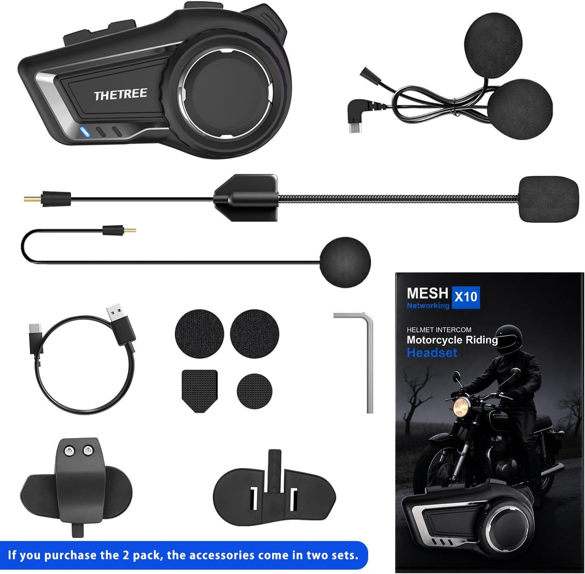 THETREE Intercomunicador de motocicleta de malla X10 BT 5.4 Qualcom...