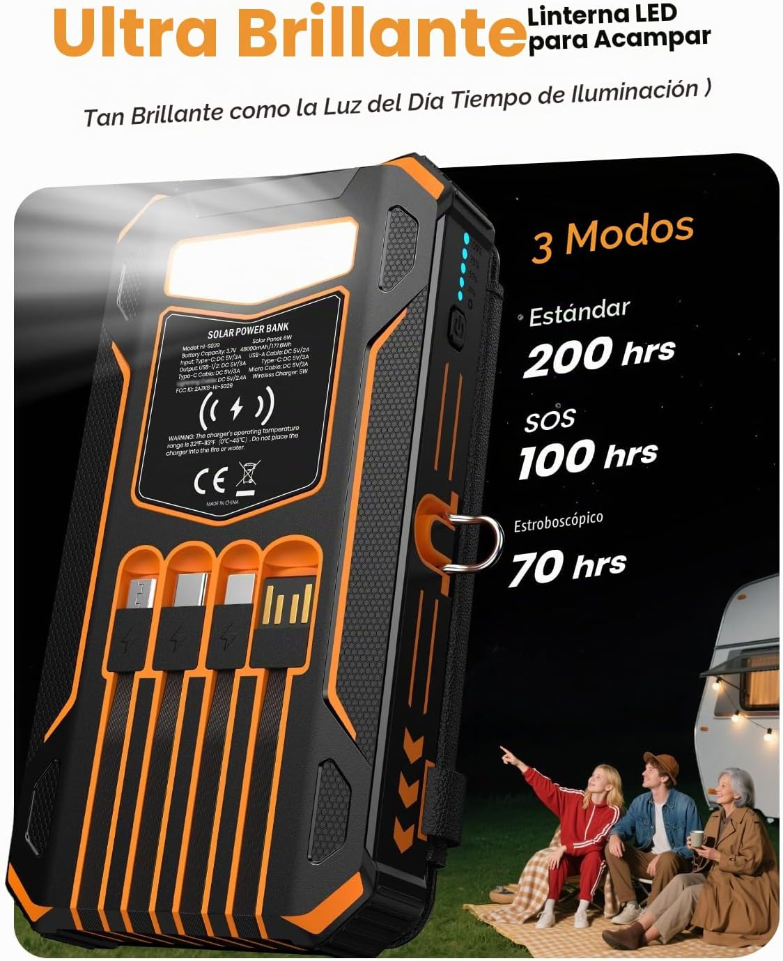 SOARAISE Banco de energía solar 48000mAh cargador portátil inalámbr...