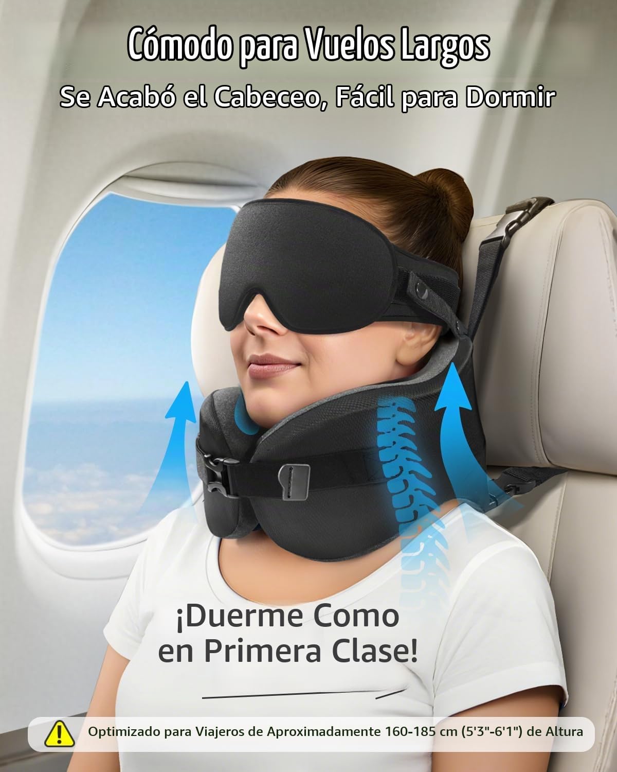 YFONG - Almohada de viaje para vuelos largos en avión, combo con co...