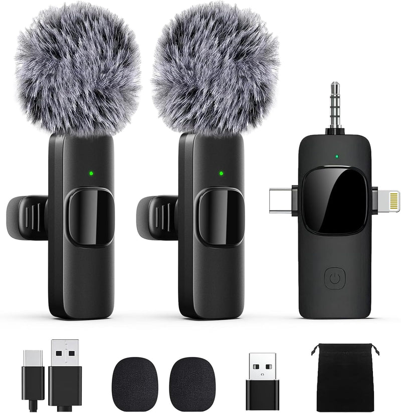 Micrófono de solapa Lavalier inalámbrico profesional para iPhone, i...