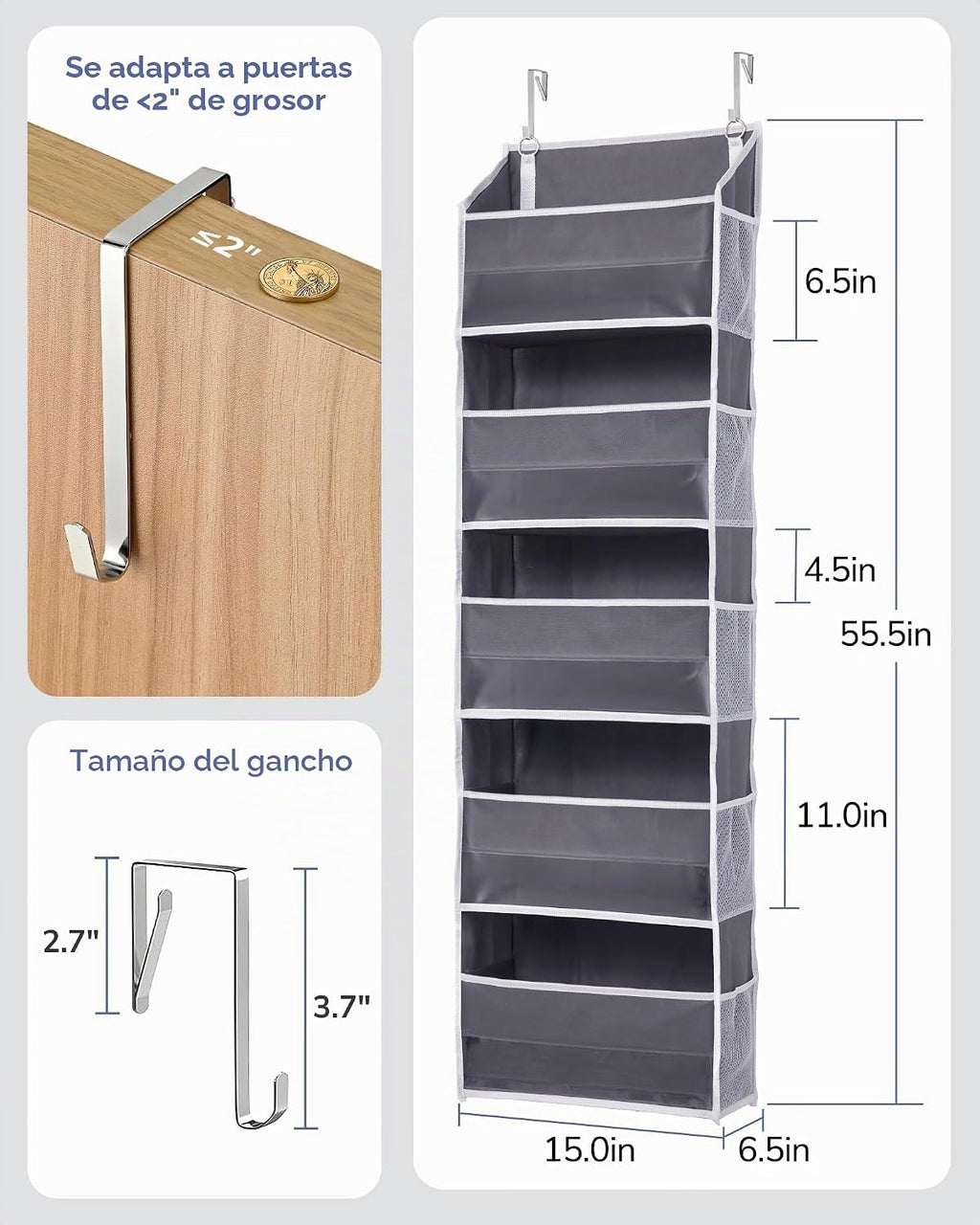ULG 1 paquete de organizador sobre puerta con 5 bolsillos laterales...