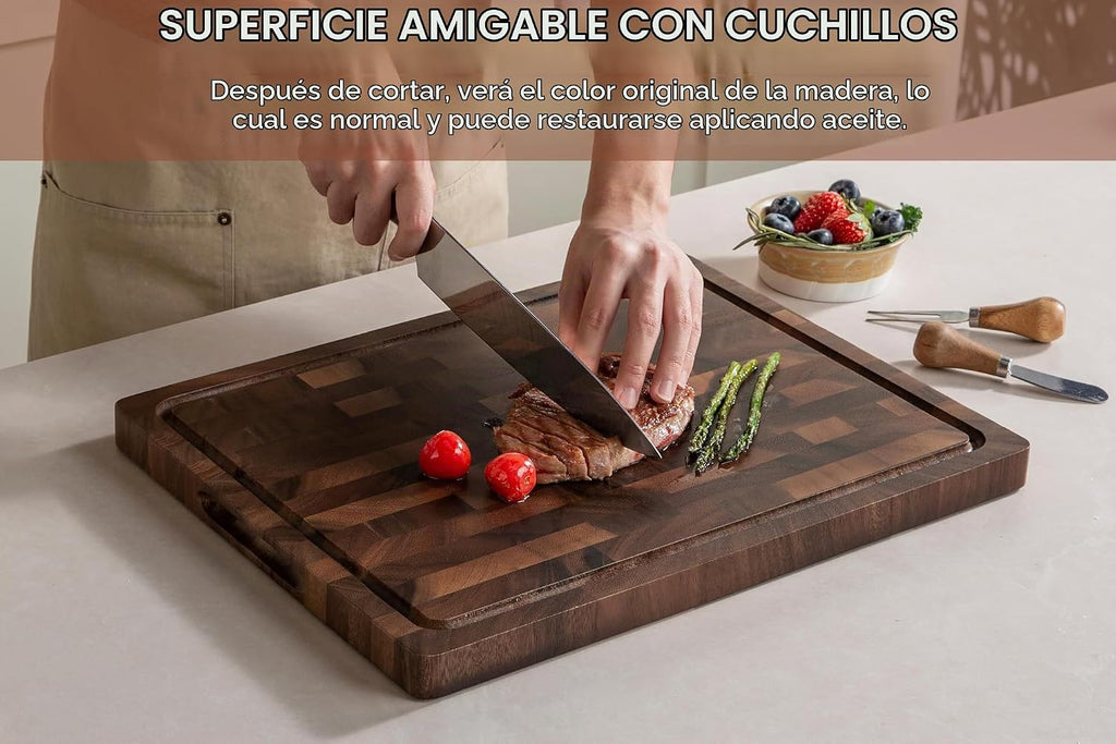 THETCHRY Tabla de cortar de madera de nogal para cocina, tabla de c...
