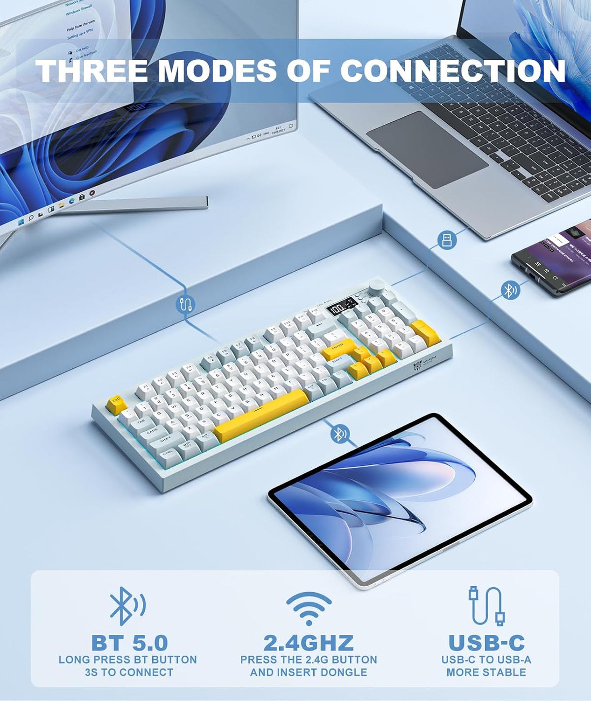 Teclado inalámbrico de tres modos y mouse para juegos de PC con cable