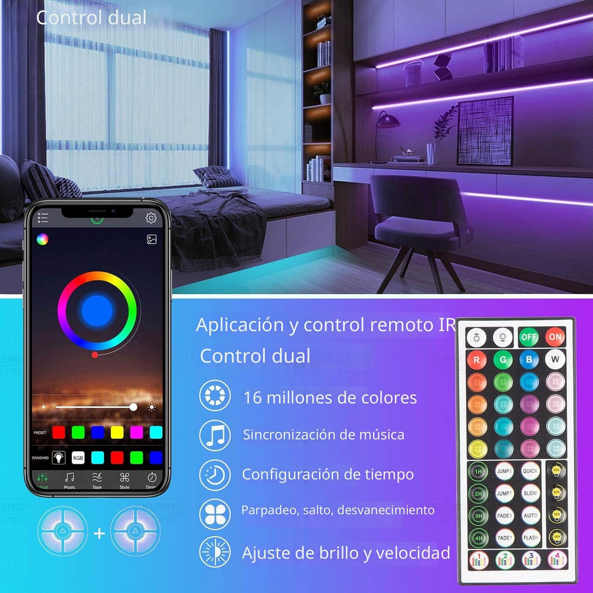 KSIPZE Tira de luces LED RGB de 200 pies (2 rollos de 100 pies), si...