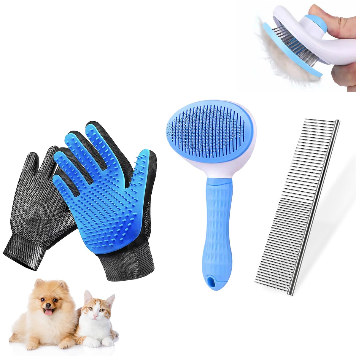 FOR-HI Cepillo para perros y gatos, kit de aseo para mascotas, 4 pi...