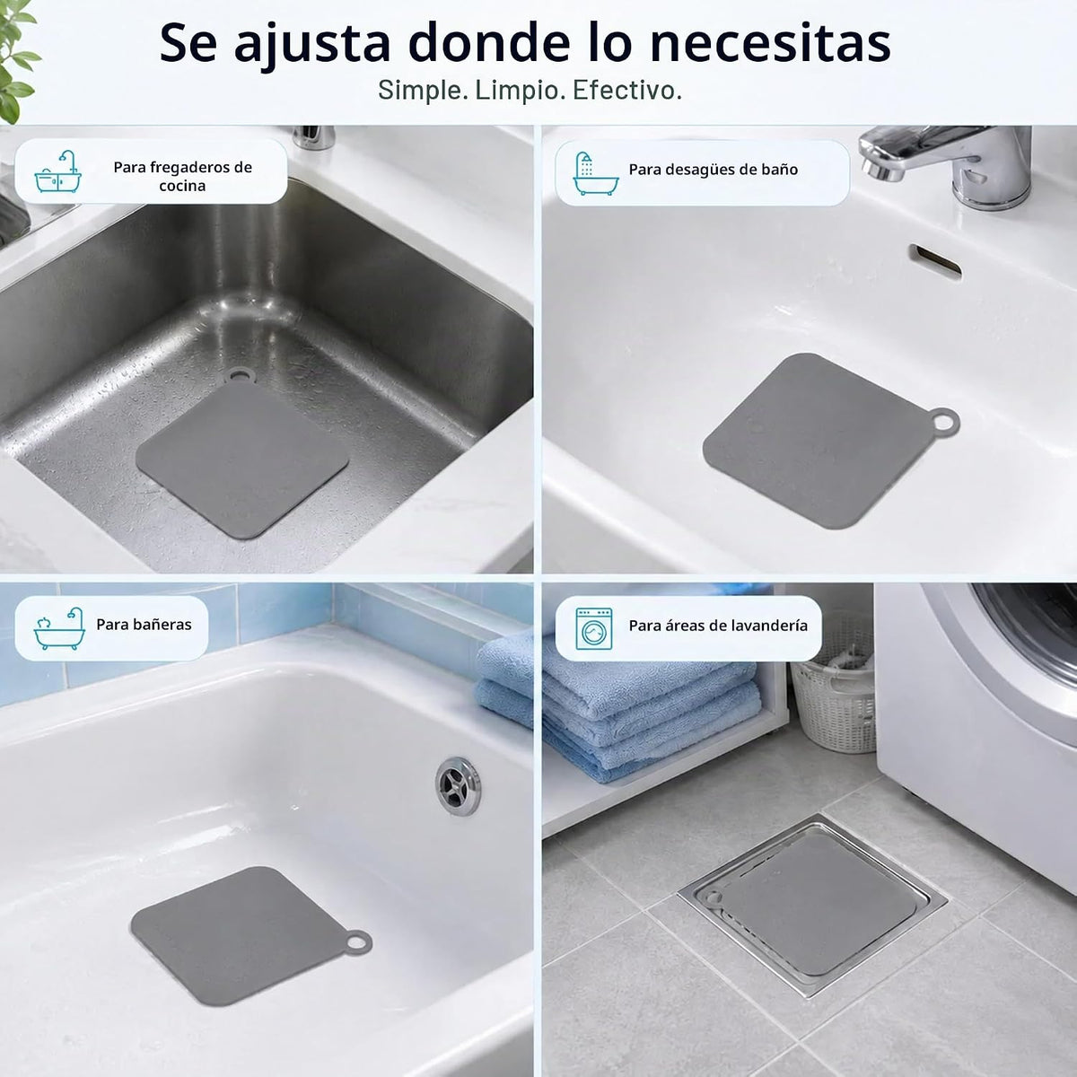 2 piezas de 8 x 8 pulgadas tapón de silicona para bañera, cubierta...