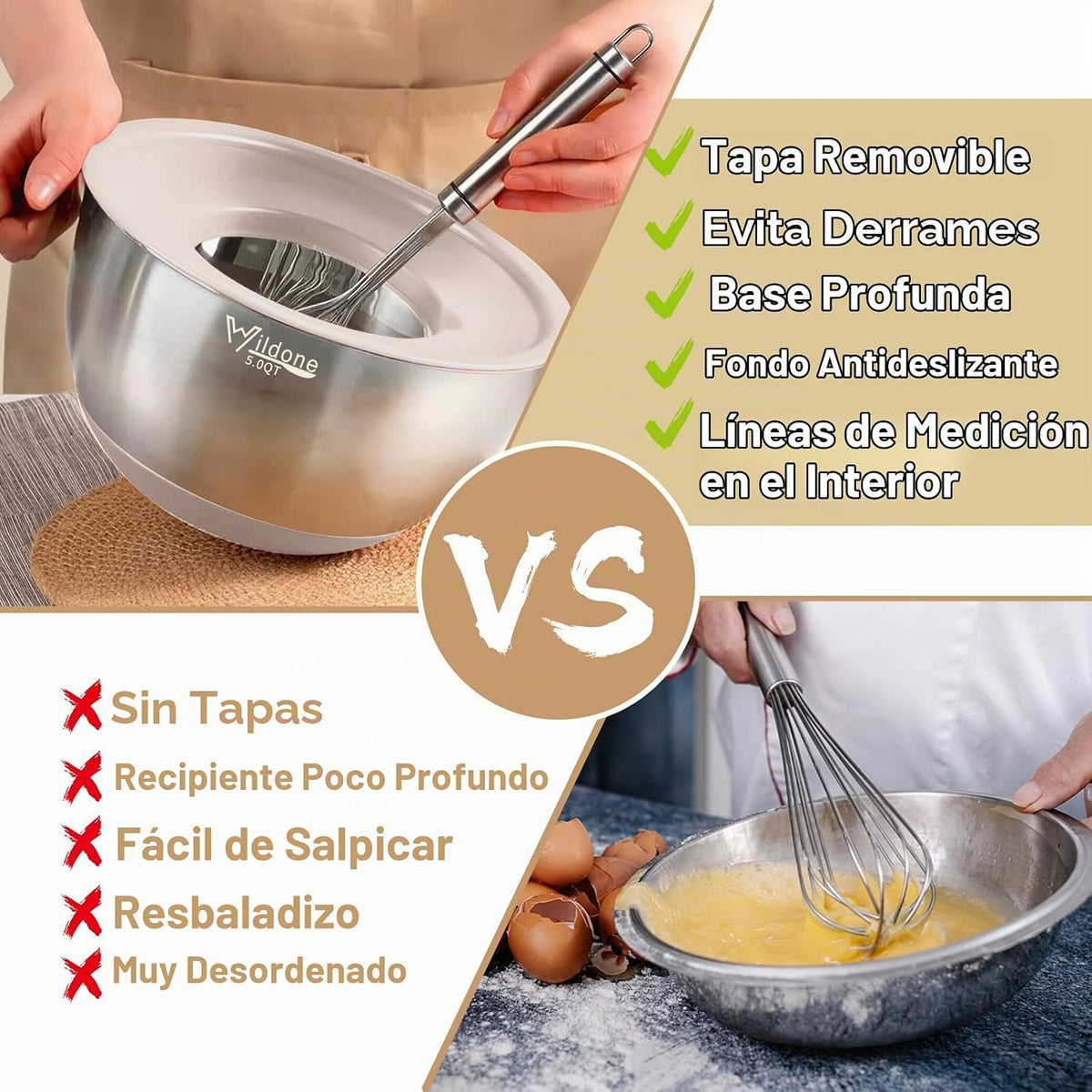 Wildone Cuencos para mezclar con tapas herméticas, juego de cuencos...