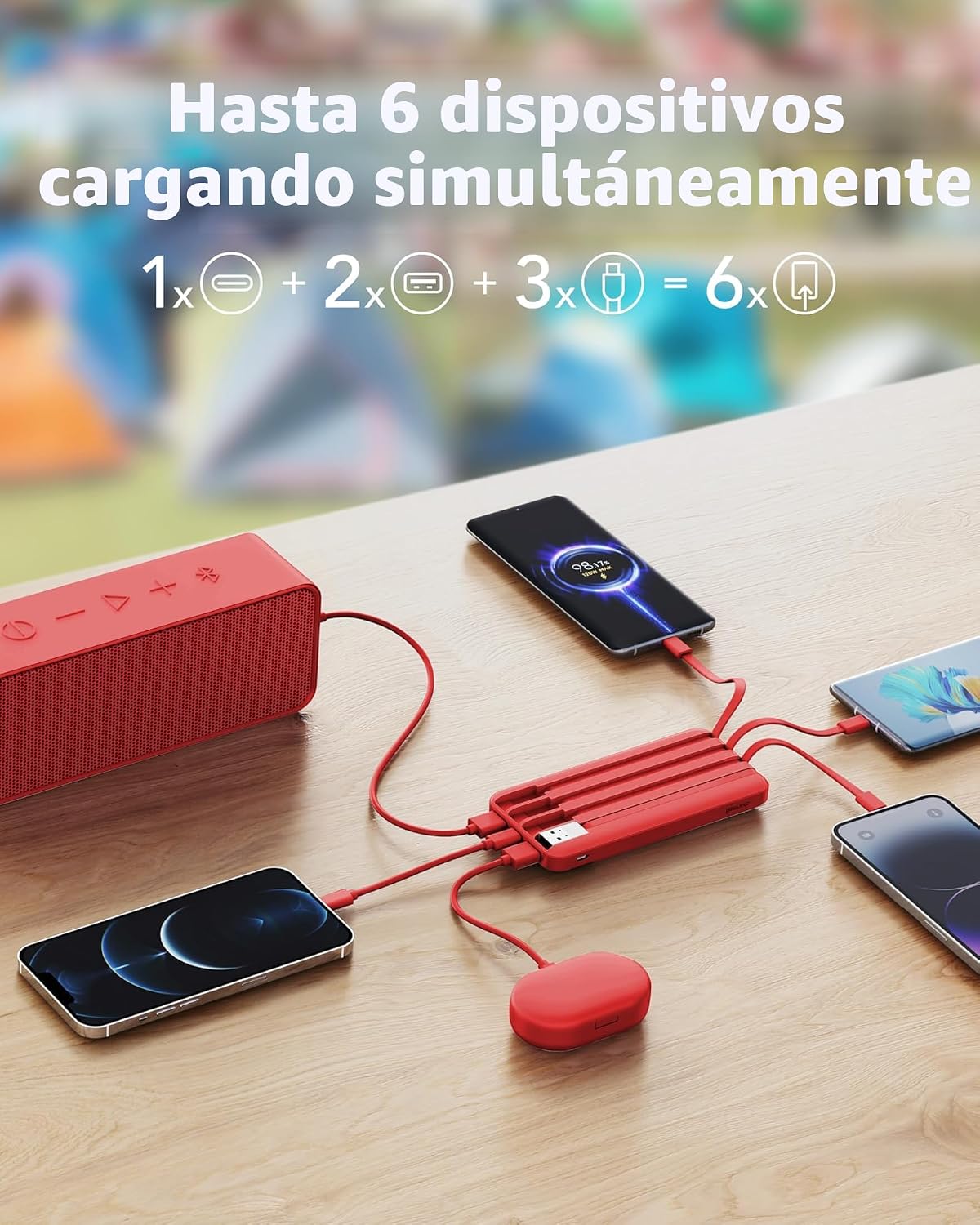 charmast Cargador portátil con cables incorporados x 4, cargador de...