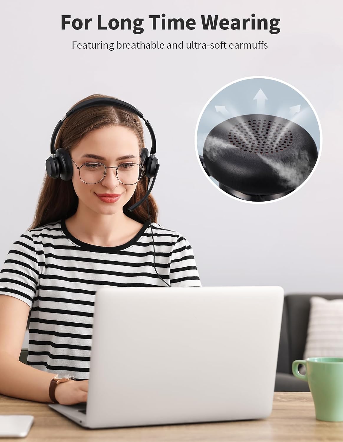 JabNecter Auriculares con cable con micrófono para PC, computadora...