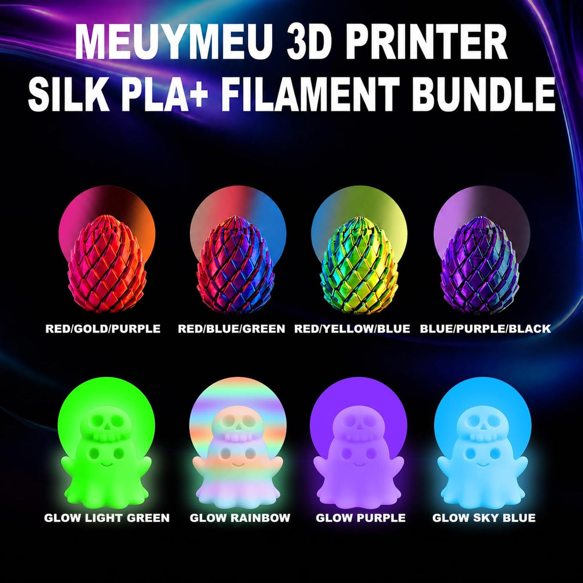 Meuymeu Filamento de seda multicolor 8P que brilla en la oscuridad...