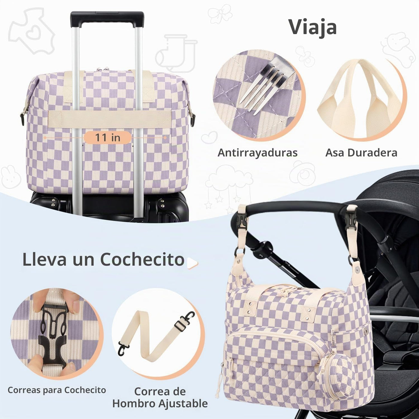 Tenot Bolsa de pañales de pana, bolsa de viaje para pañales con fun...