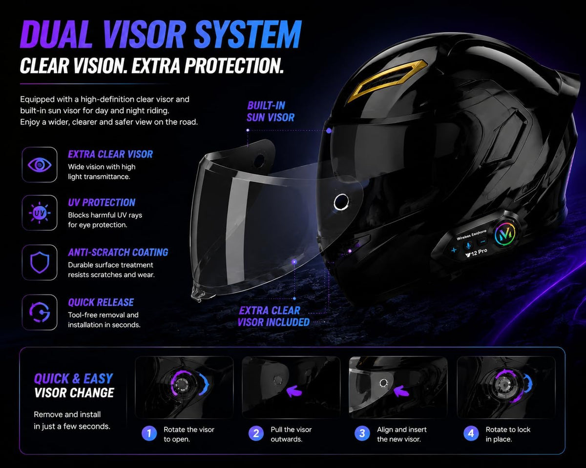 Casco de motocicleta Bluetooth con altavoces y micrófono integrados...