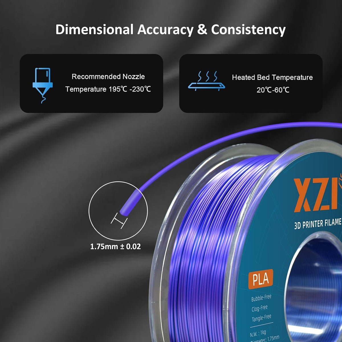 XZN Filamento PLA de Seda Tricolor para Impresora 3D de 1.75mm, Fil...