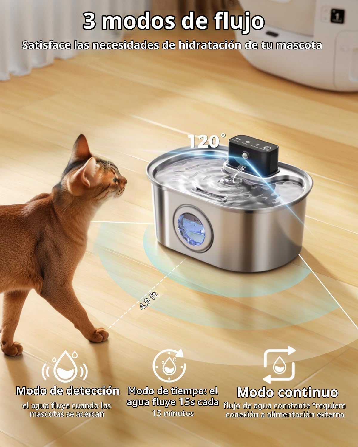 Fuente de agua para gatos inalámbrica, fuente de agua para mascotas...