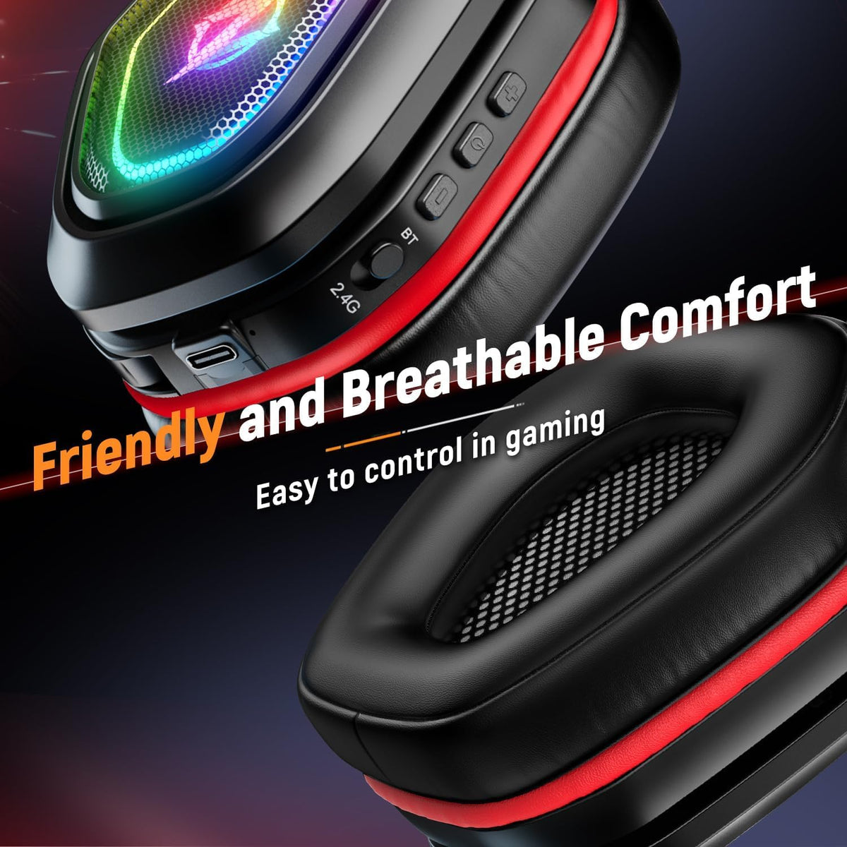 Ozeino Auriculares inalámbricos para juegos de 2.4 GHz con micrófon...