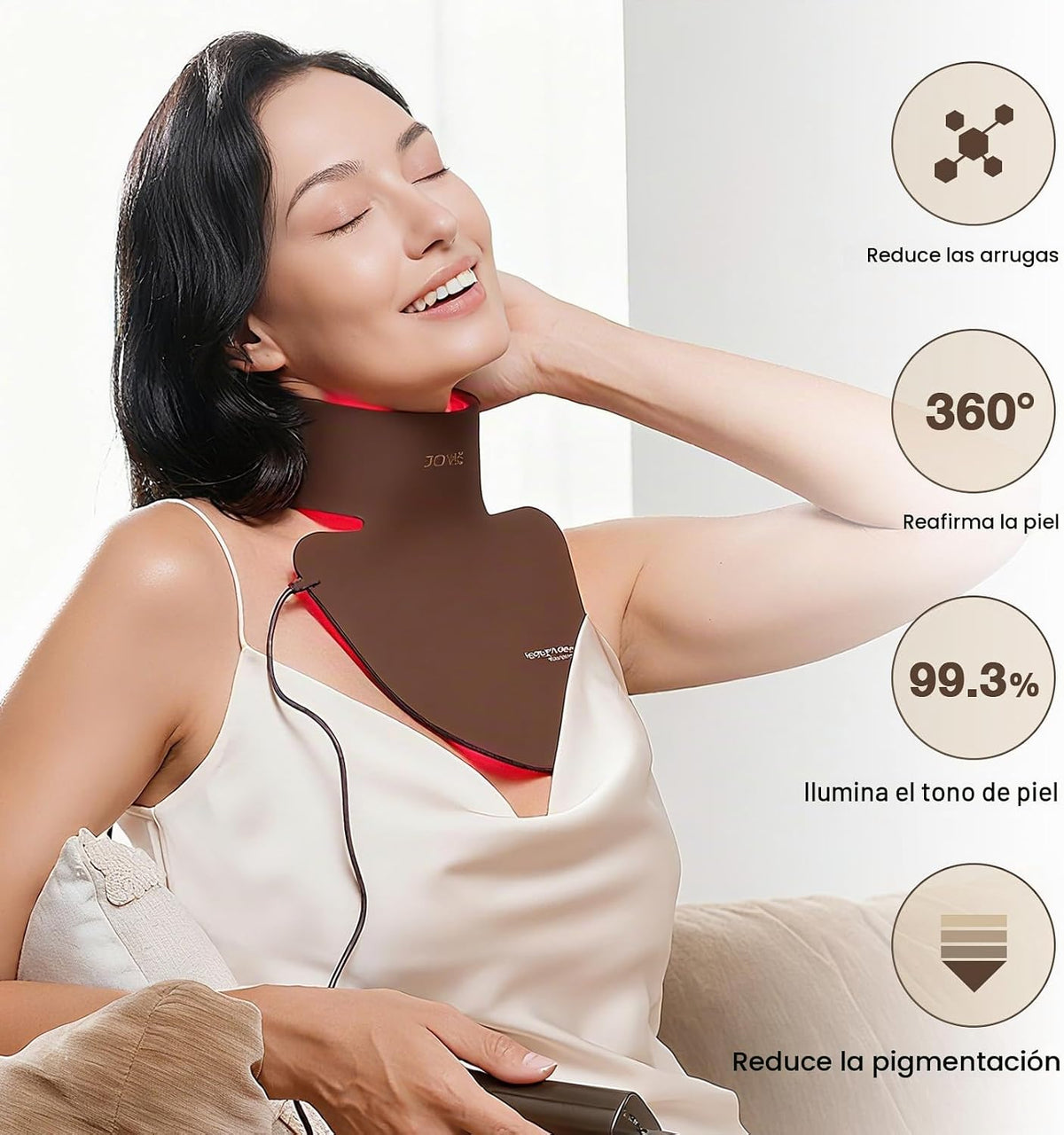 JOVS Máscara LED para cuello y pecho, terapia de luz roja LED para...