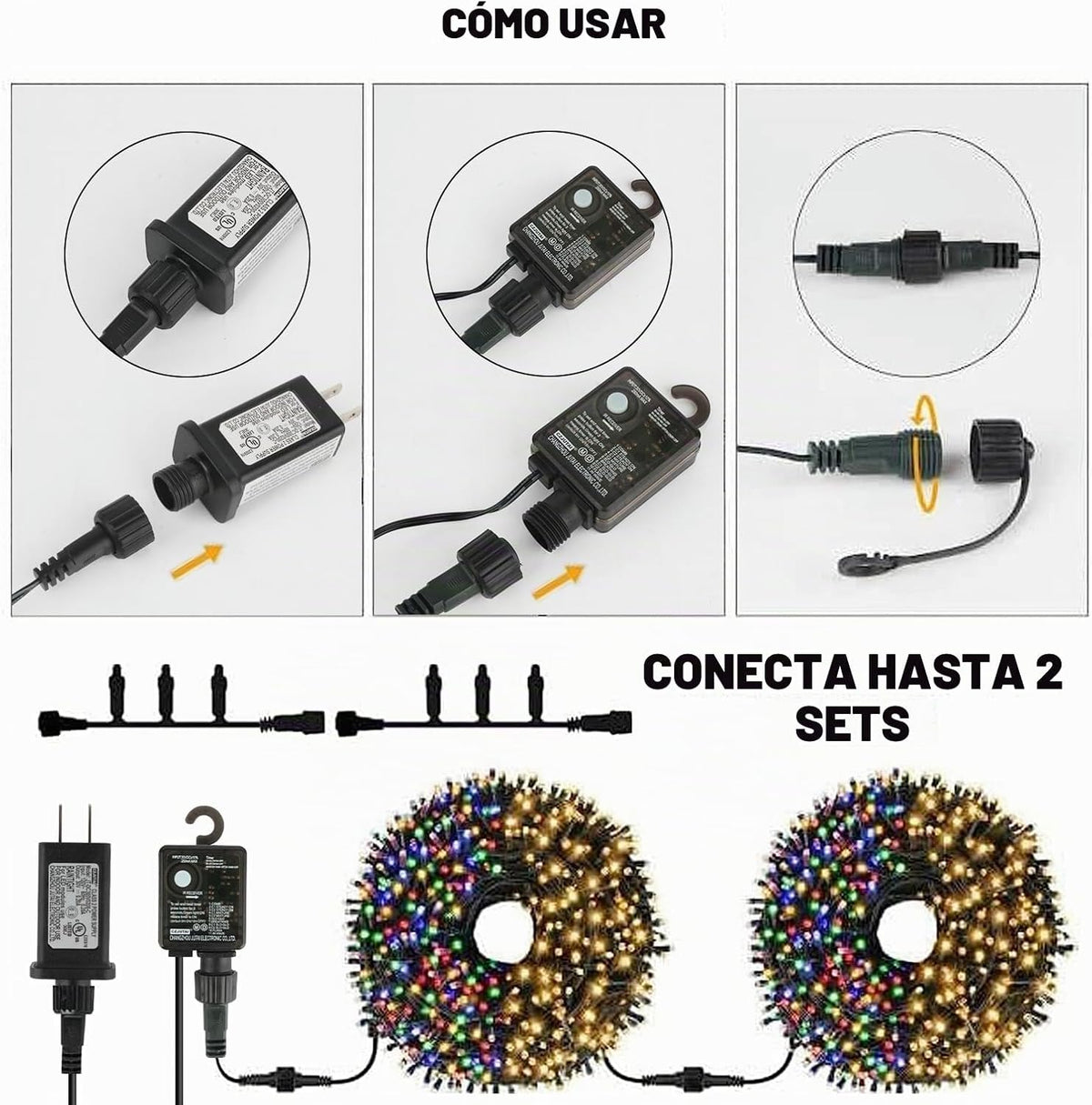 VTECHOLOGY - 500 luces LED de color blanco cálido a multicolor para...