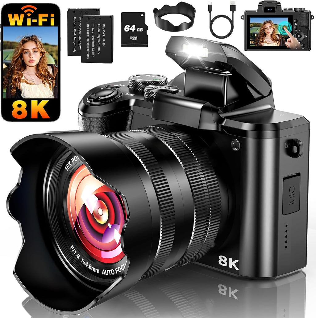Cámara digital 8K, cámaras WiFi de 88 MP para fotografía con pantal...