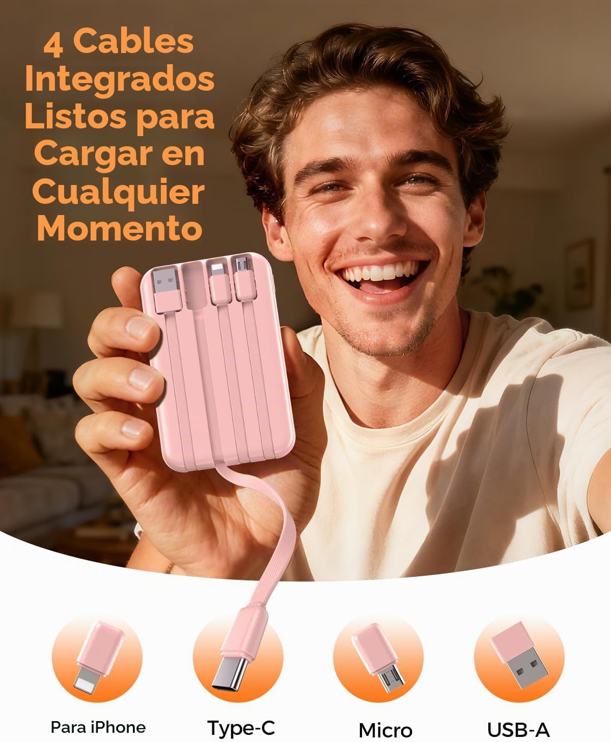 Cargador portátil Zmmyuluo 10000mAh con 4 cables incorporados 40% m...