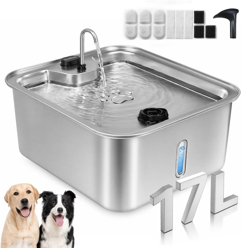 SOVELIVEE Fuente de agua para perros grandes, 4.5 galones\/17 L, si...