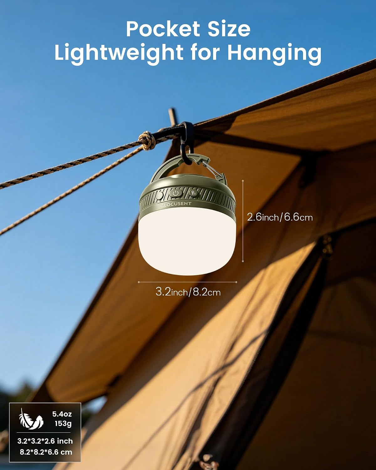 Glocusent Linterna LED de 120 horas con luz de campamento de bolsil...