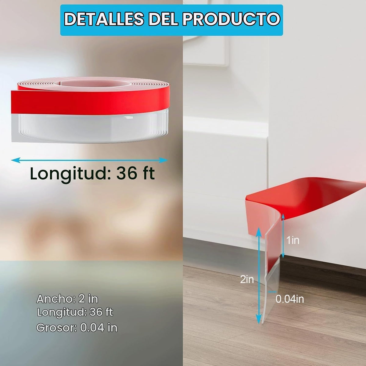 Pluden Burlete de silicona de 2 pulgadas x 36 pies, sello de puerta...
