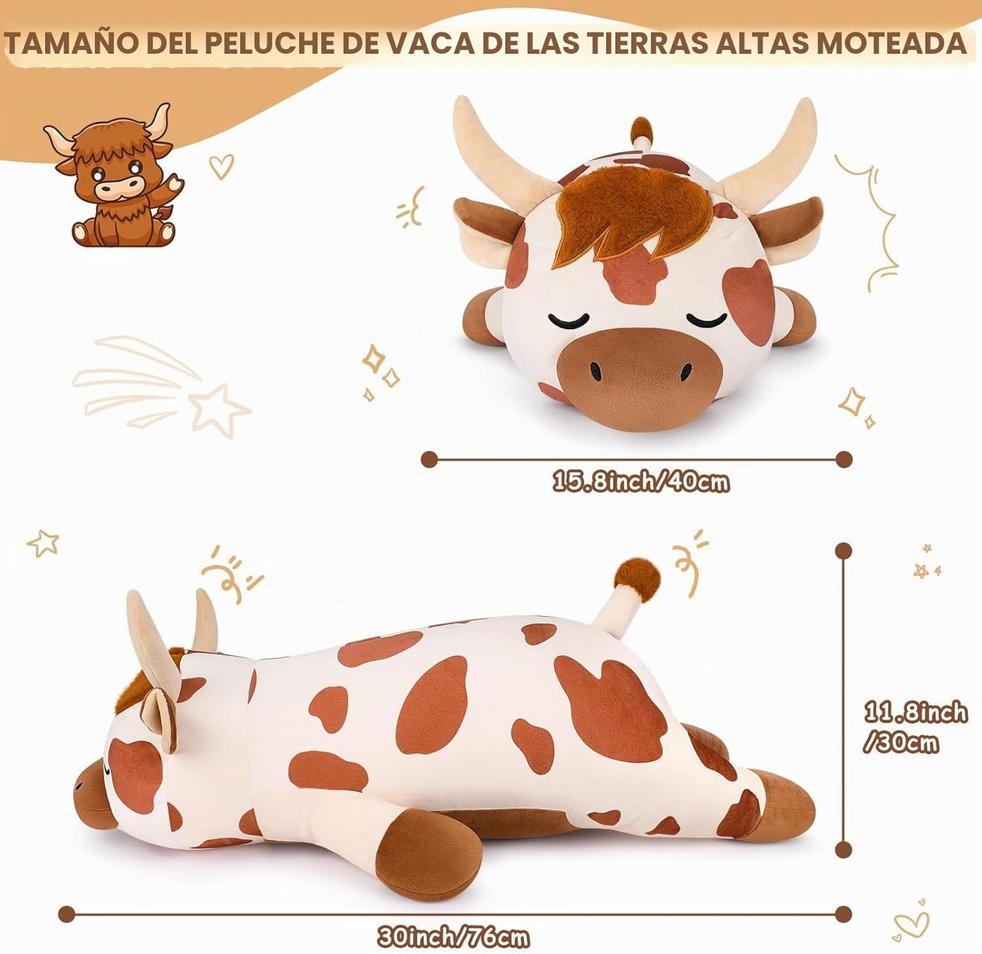 Peluche de Vaca Highland Gigante Manchada de 30'' - Almohad...