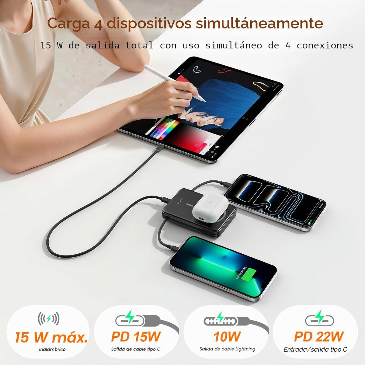 Cargador portátil magnético 10000mAh, banco de energía 22.5W con ca...
