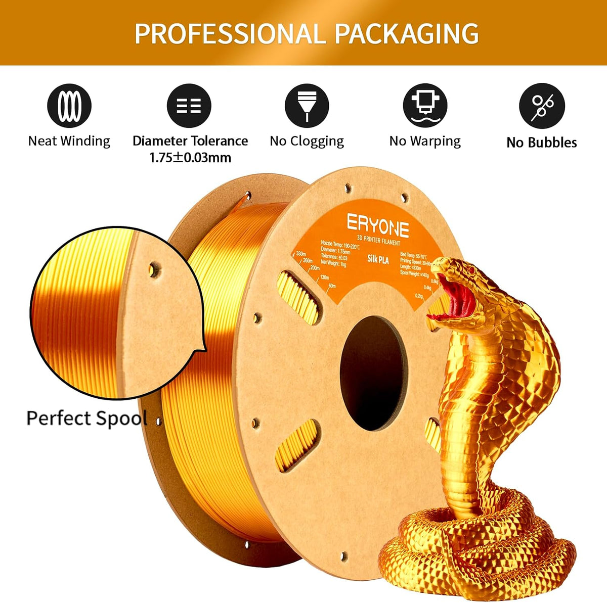 ERYONE Filamento PLA de seda para impresora 3D de 0.069 pulgadas +\...
