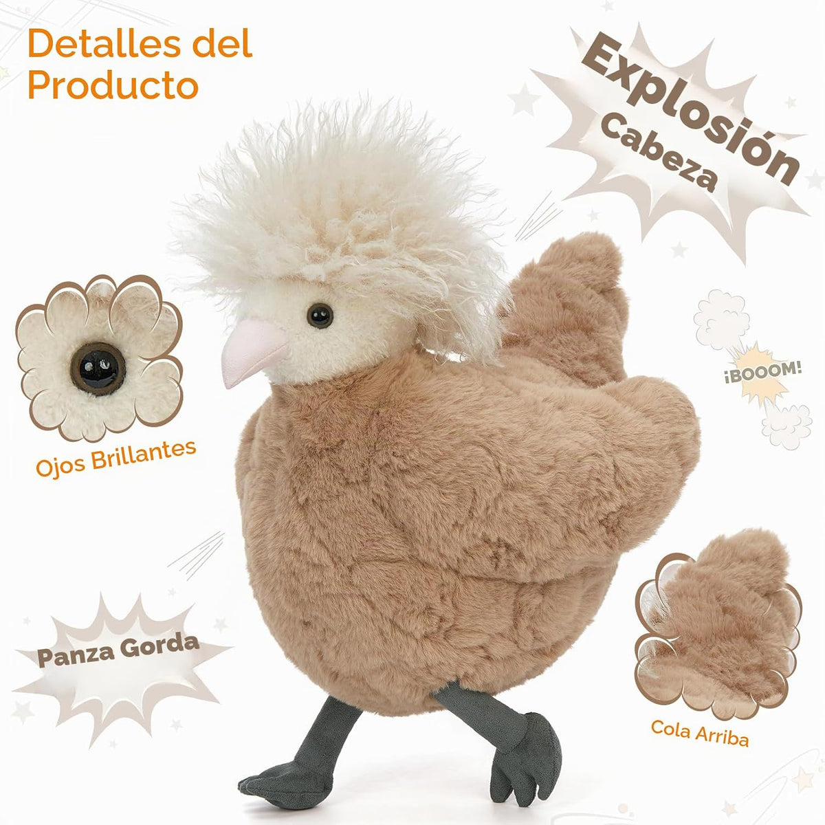 MorisMos Animal de peluche de pollo, peluche de pollo suave de 14 p...