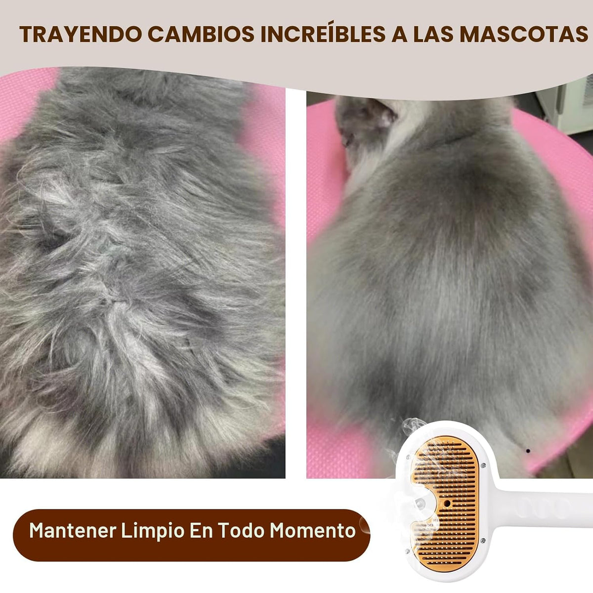 Cepillo de vapor para mascotas para perros y gatos, incluye 2 champ...