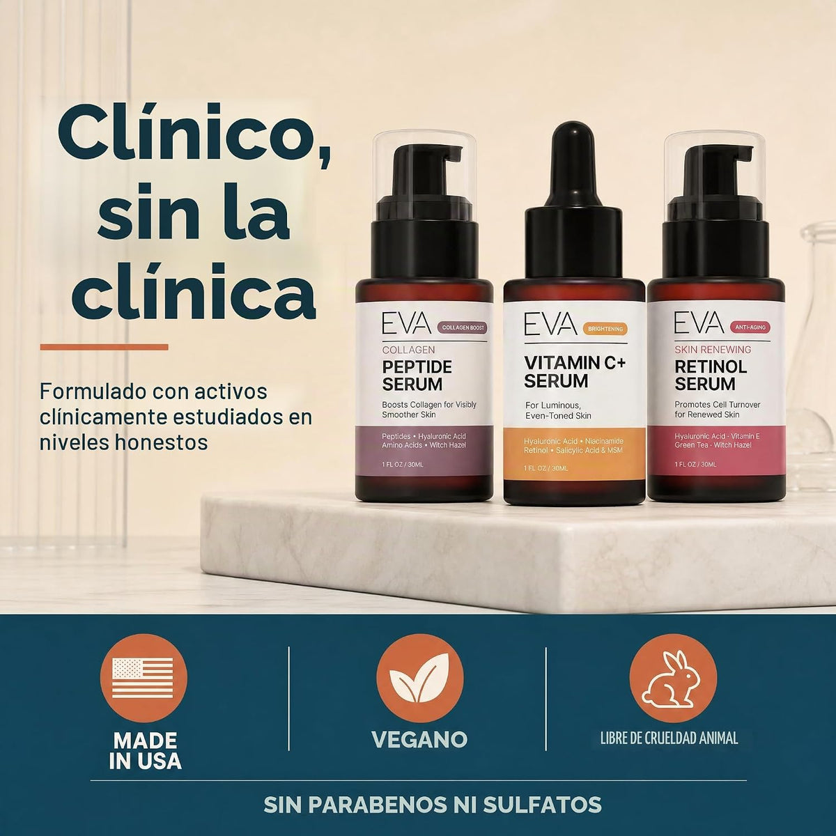 Eva Naturals Trifecta Set de Suero Facial \u2013 Retinol, Vitamina...