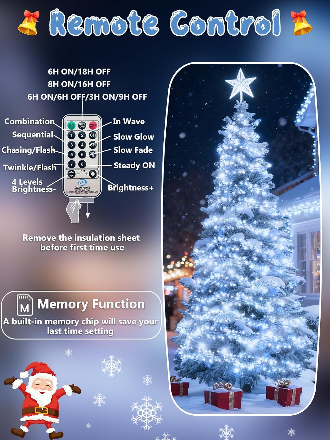 Guirnalda de luces navideñas de 50 pies, 1000 luces LED con control...
