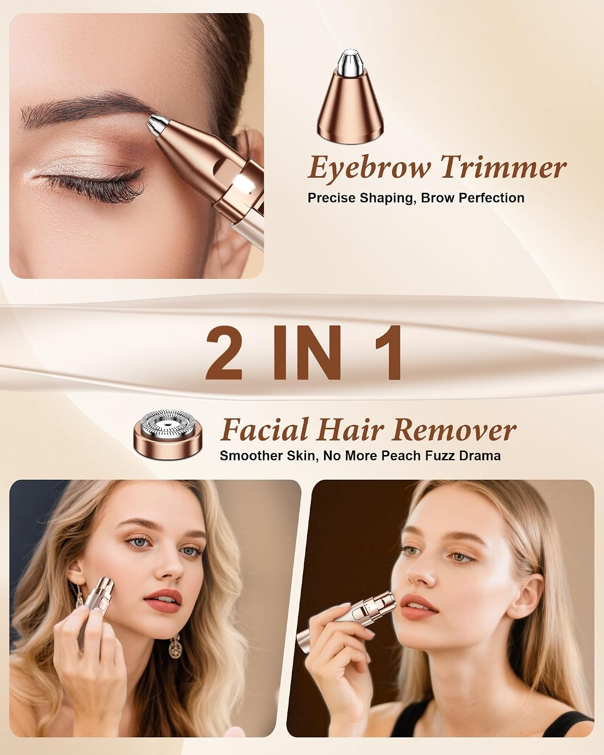 Depiladora y Recortador de Cejas para Mujeres: Afeitadora Facial Re...