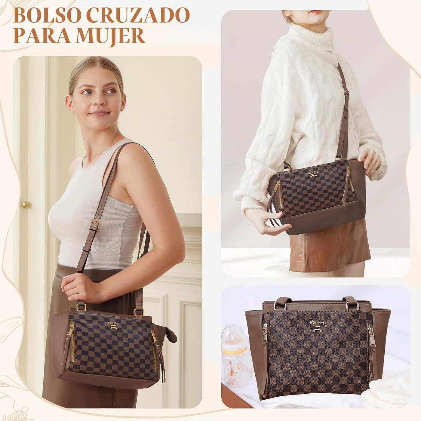 miss fong Bolsa de pañales pequeña de cuero para mujer, bolso de pa...