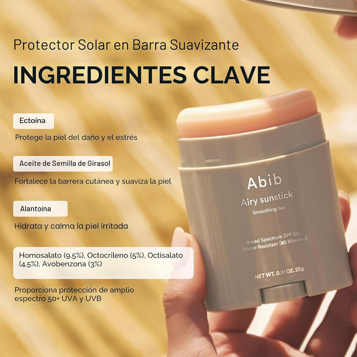 Abib Airy - Barra de protección solar SPF50+ de amplio espectro, ba...