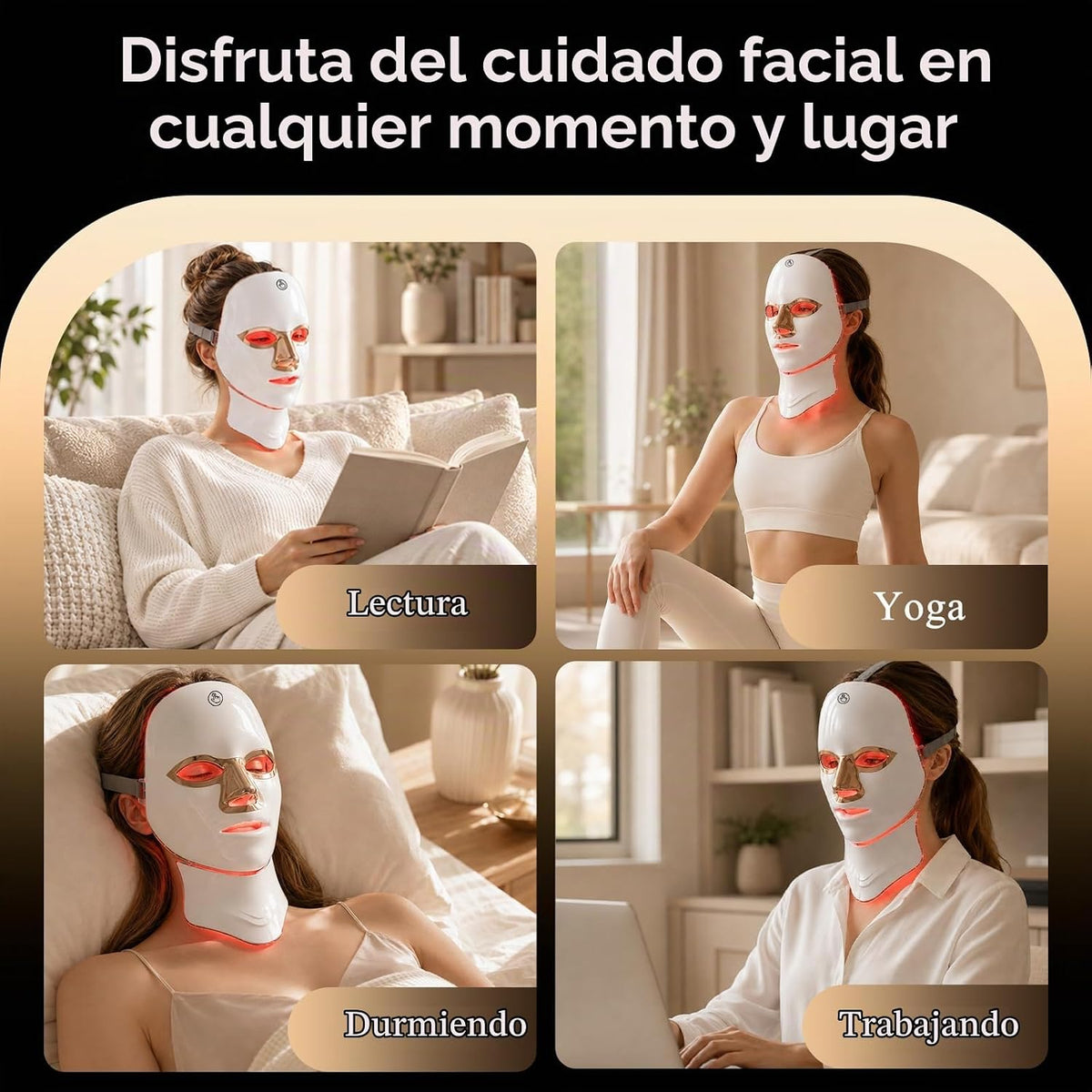 Máscara de terapia de luz roja para cara y cuello, cobertura facial...