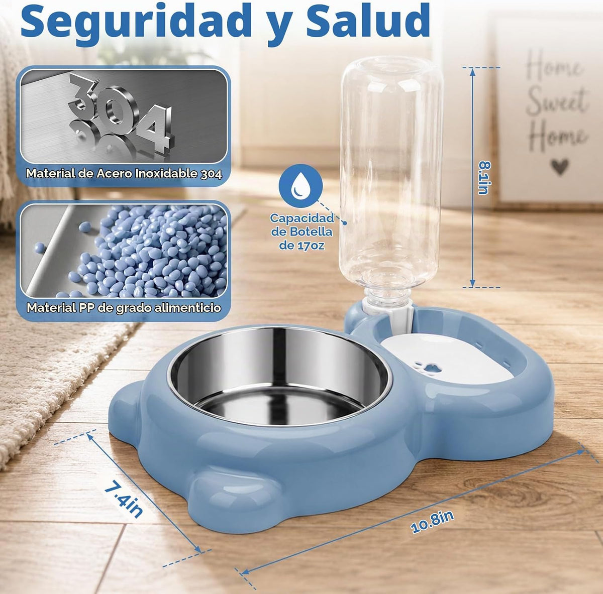 SUNGO Juego de cuencos dobles para perros y gatos, con dispensador...