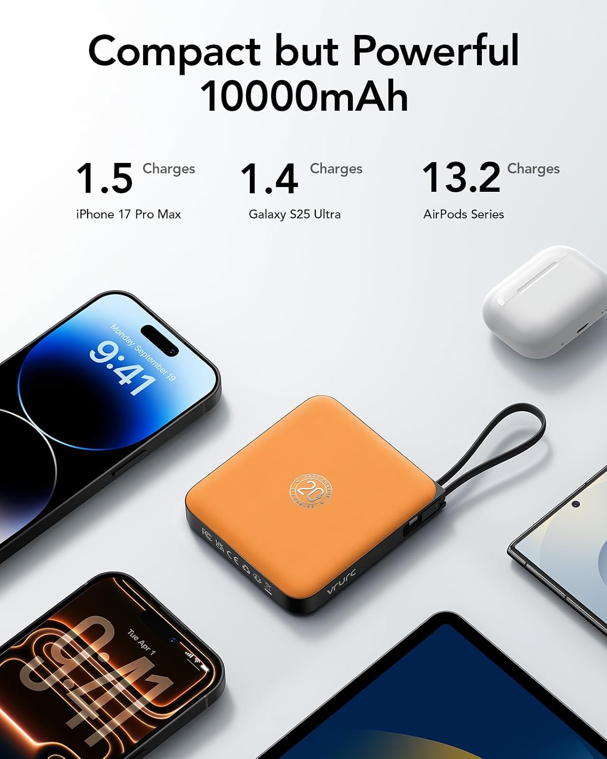 Cargador portátil cables incorporados, banco de energía de carga rá...