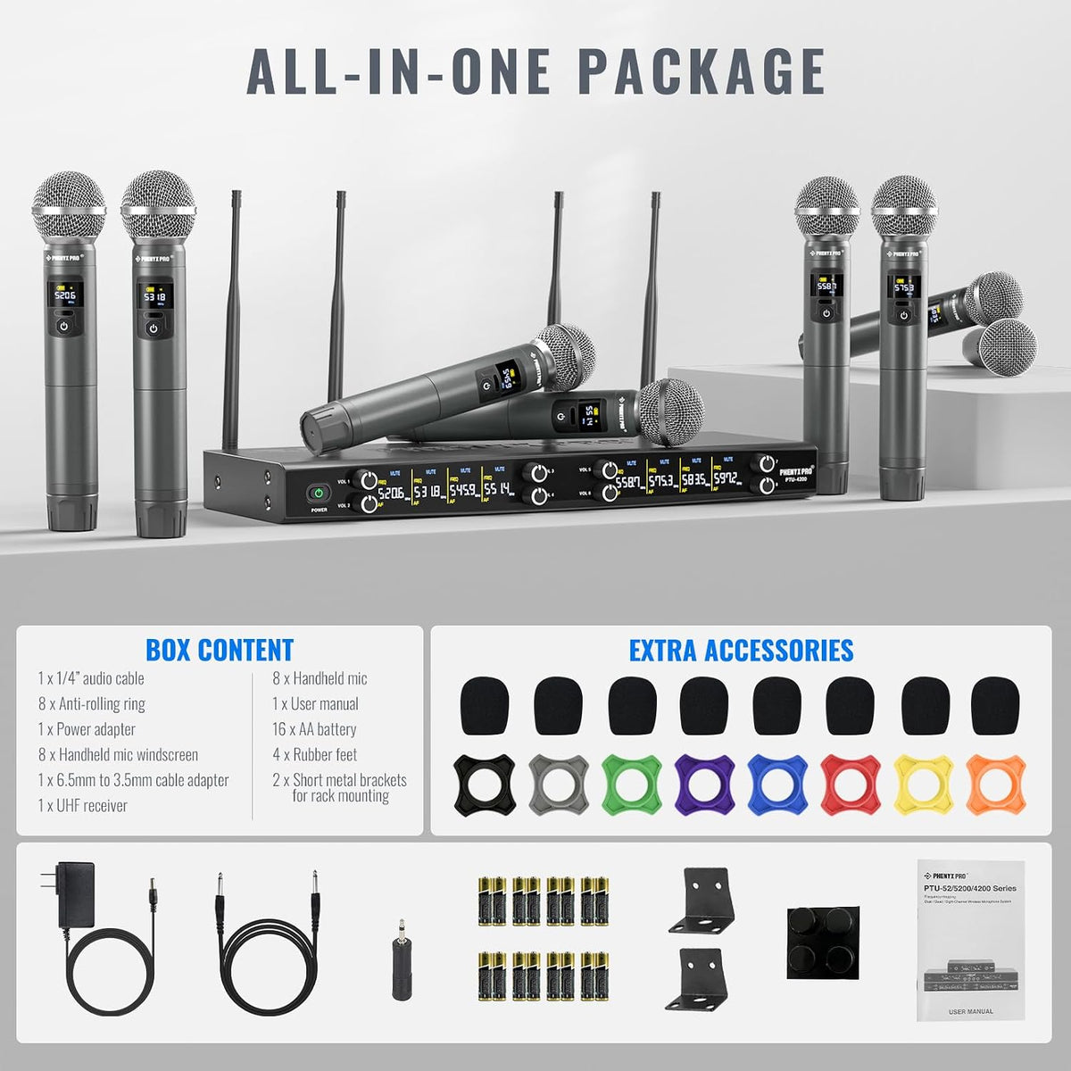 Phenyx Pro Sistema de micrófono inalámbrico dinámico de metal UHF d...