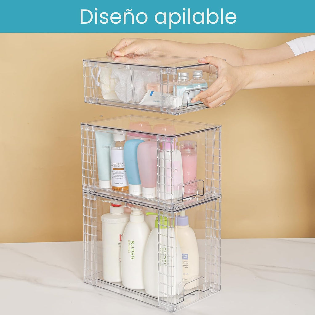 Vtopmart Paquete de 3 cajones de almacenamiento apilables transpare...