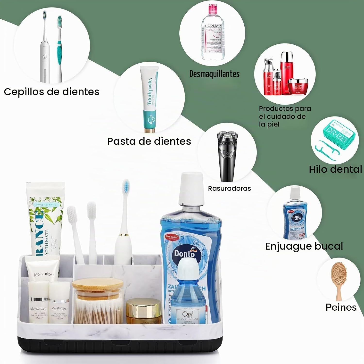 GFWARE Organizador de Encimera de Baño de Mármol - 7 Ranuras Desmon...