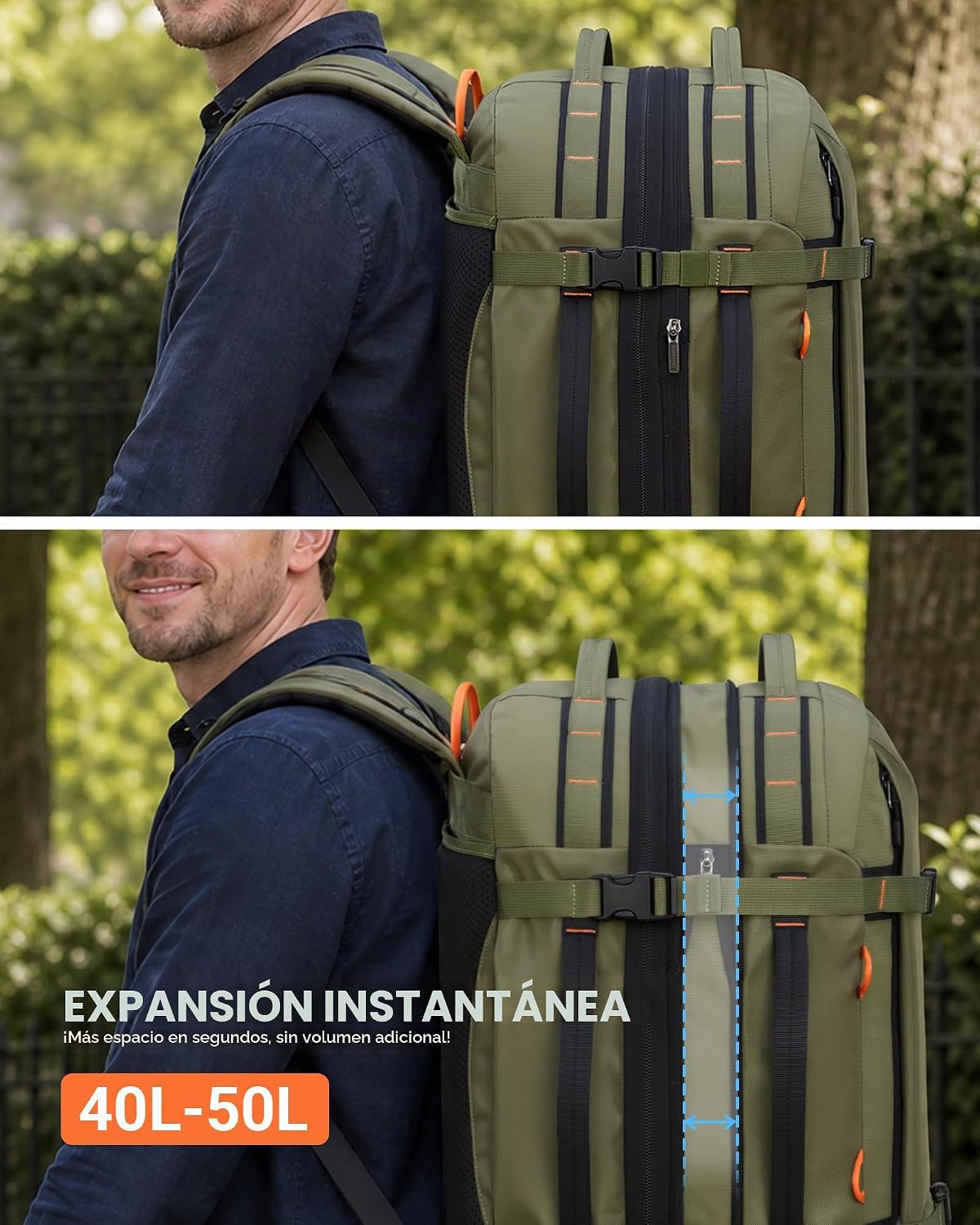 Tolaccea Mochila de viaje 40-50L, 16" portátil de mano para via...