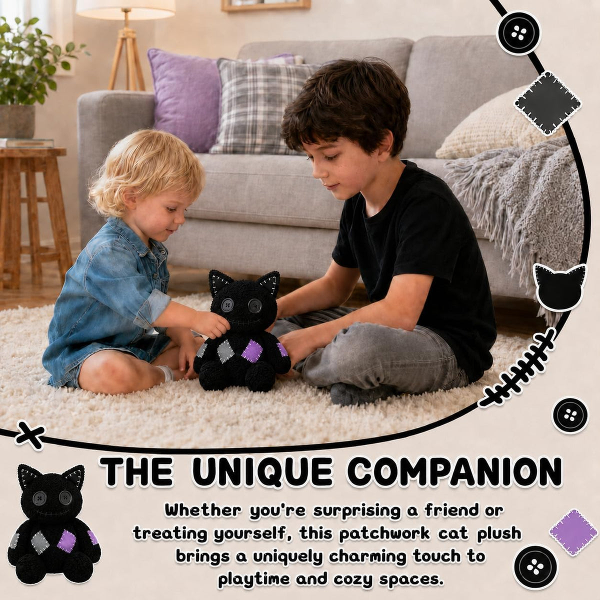 PHHKK Peluche de gato negro cosido gótico de Halloween, decoración...