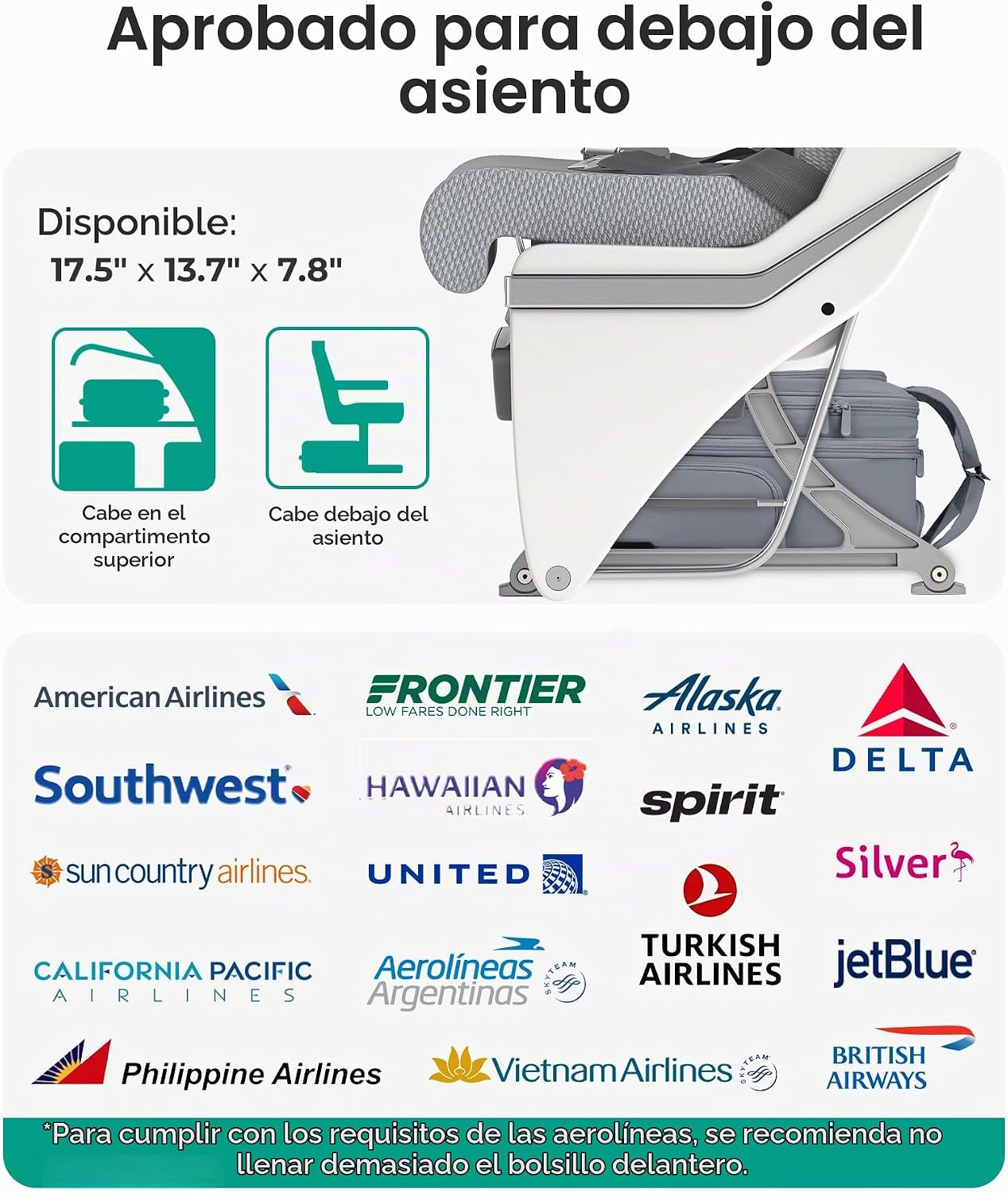 BAGSMART Equipaje de mano, maleta de viaje debajo del asiento de 16...