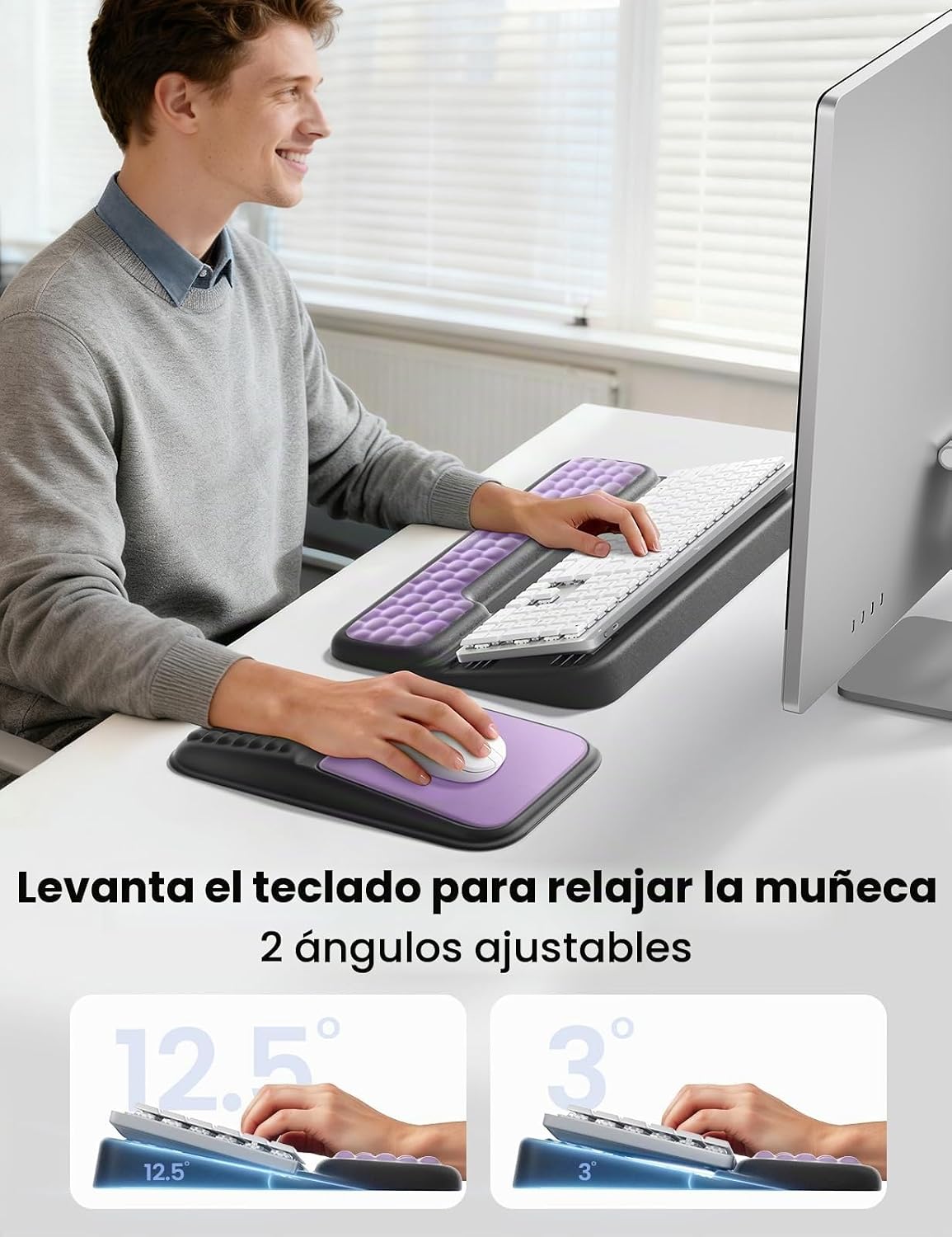 Vaydeer Juego de soporte para teclado y mouse con reposamuñecas, al...
