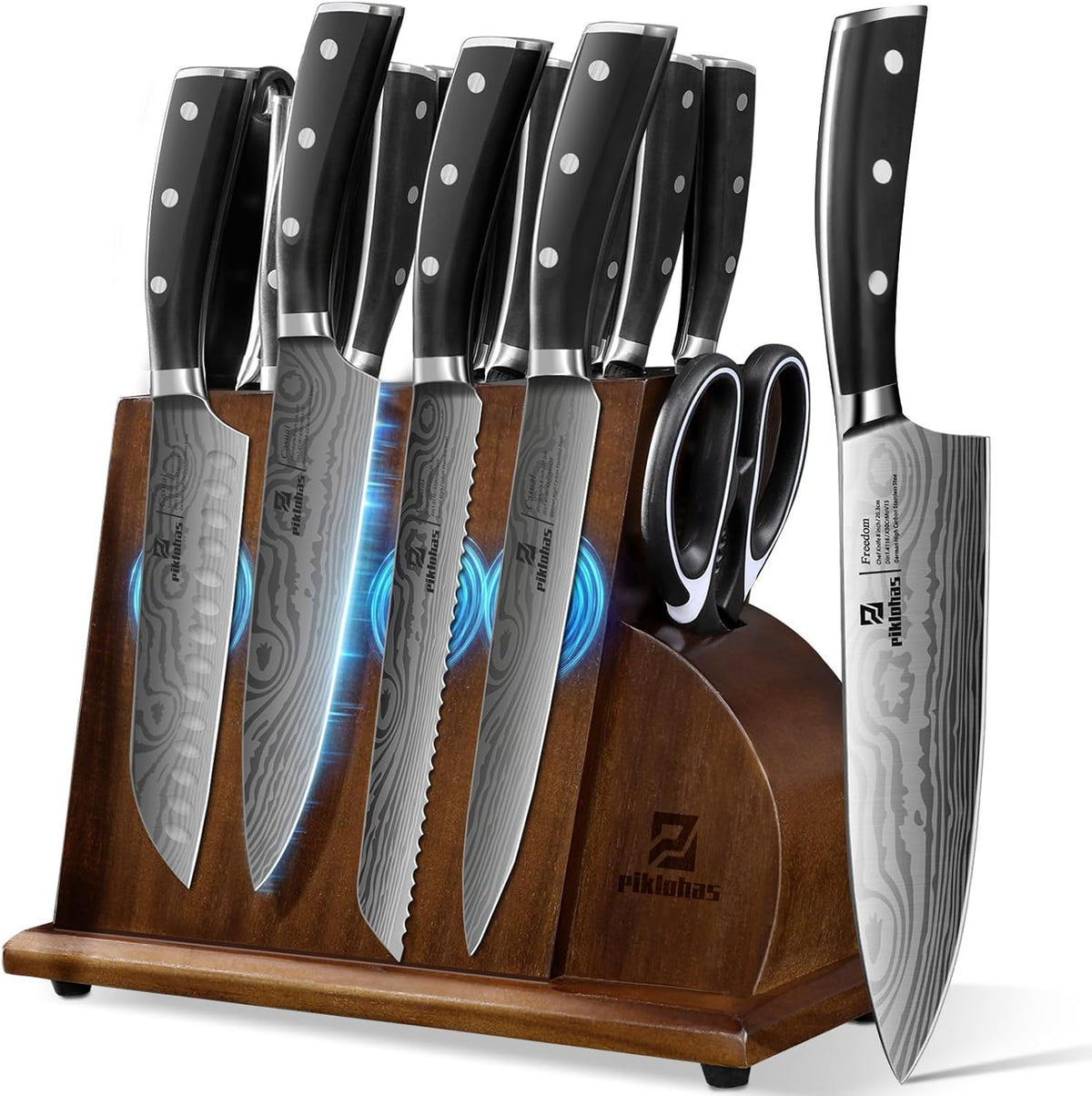 Piklohas Juego de cuchillos para cocina con bloque, 17 piezas con s...